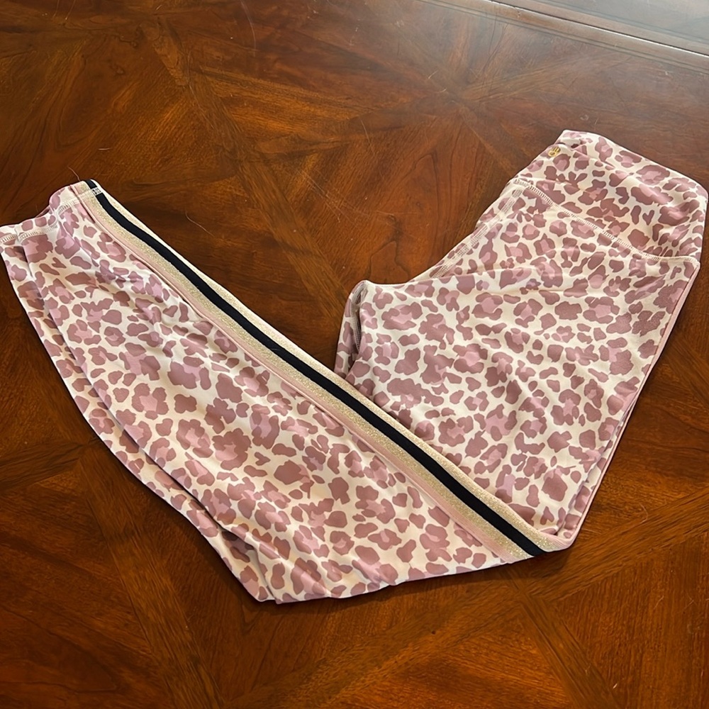 Spiritual Gangster pink leopard side striped leggings